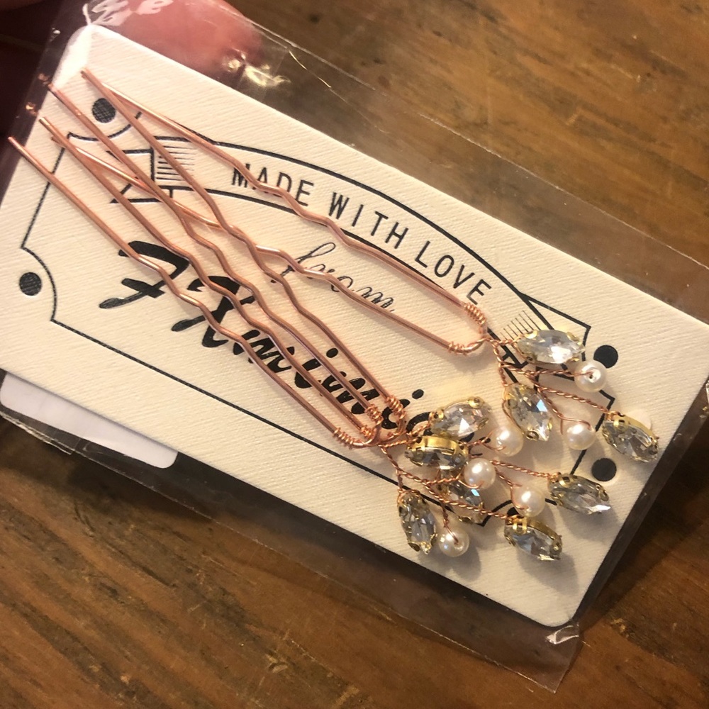 3 Piece Rose Gold Bridal Hair Pins